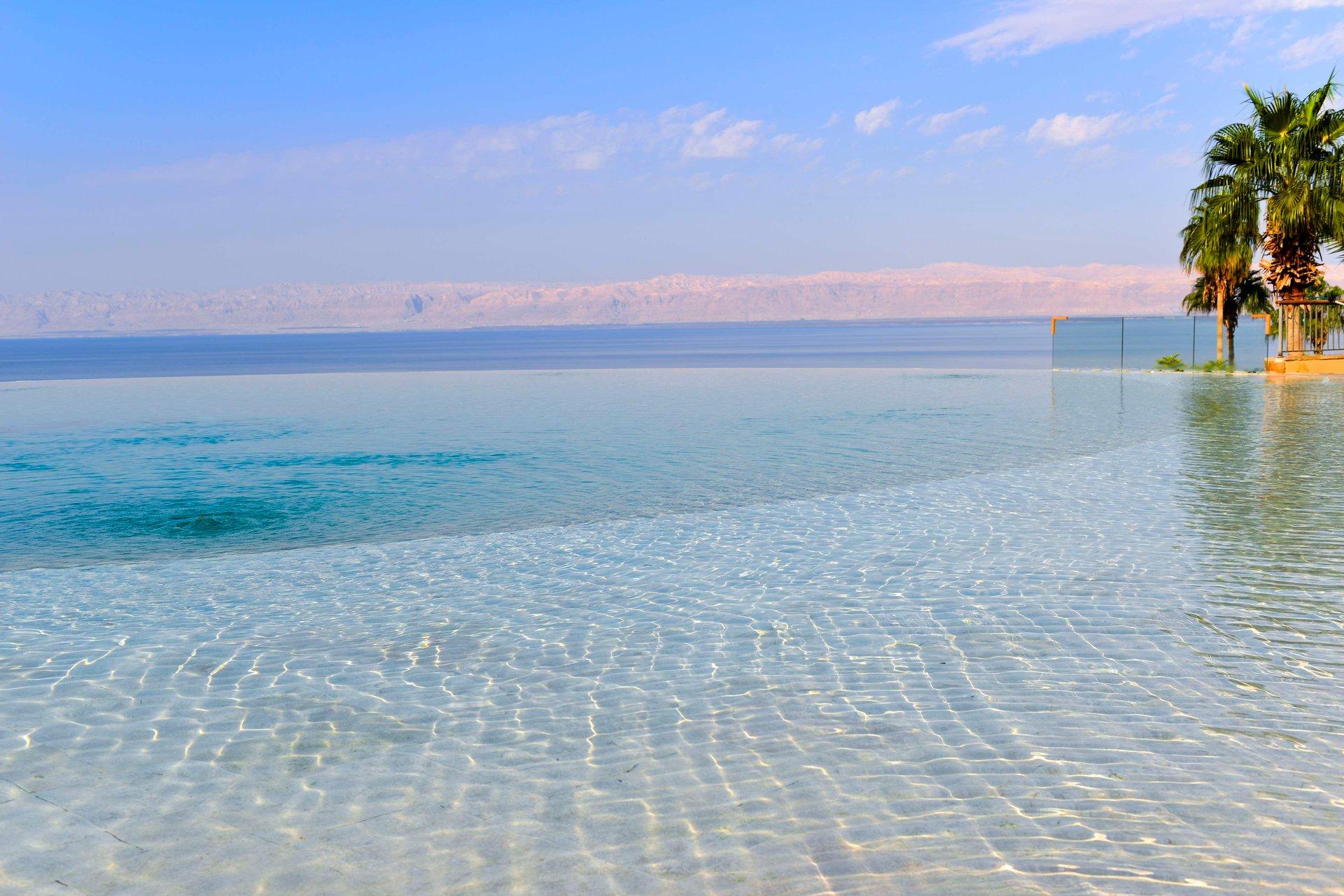 Kempinski Ishtar Dead Sea — pool terrace and Dead Sea shoreline, Jordan